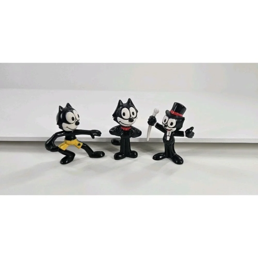 Lot of 3 Felix‎ the Cat PVC Figures by Applause 1989 Bow Tie Top Hat Shorts 2